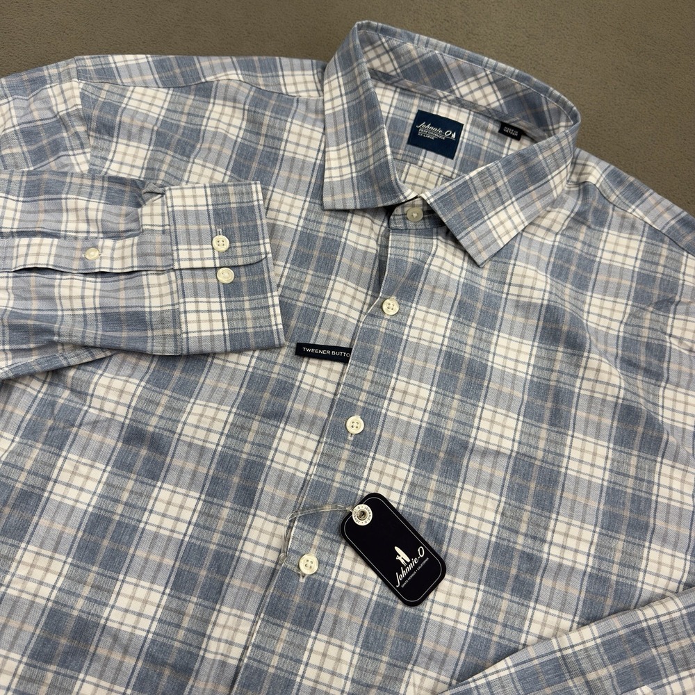 Johnnie-O Hendley Performance Button Down Shirt Mens XXL Blue Plaid Tweener $138